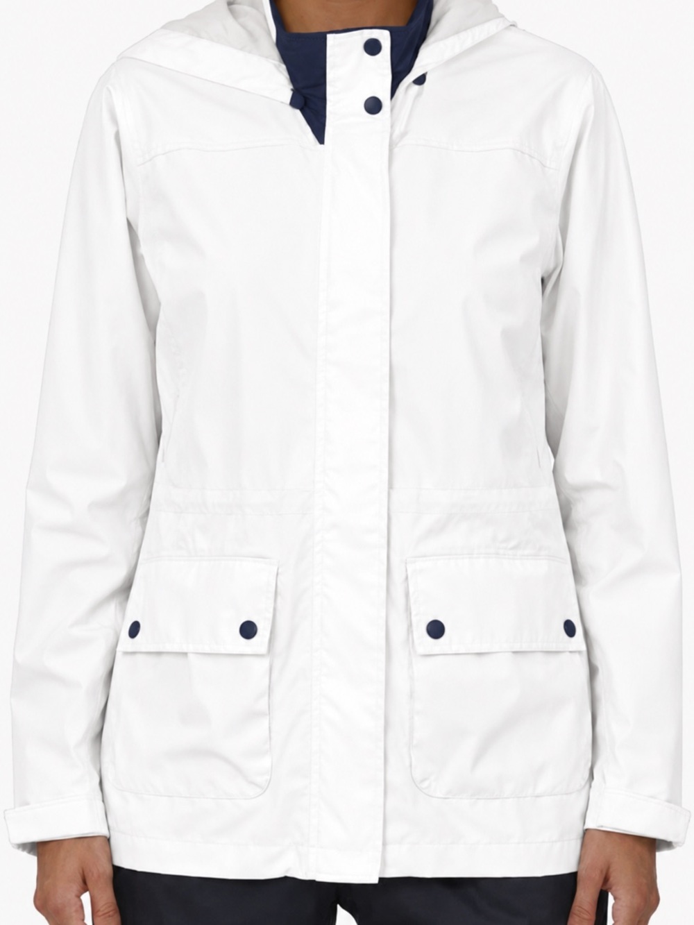 Pacific Trail White Hooded Jacket with Navy Accents